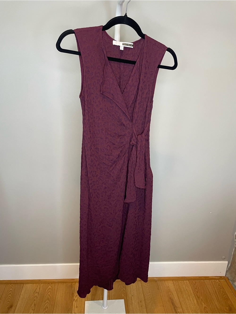 Vintage Tracy Reese Plum Sleeveless Textured Faux Wrap Midi Dress - Size 0